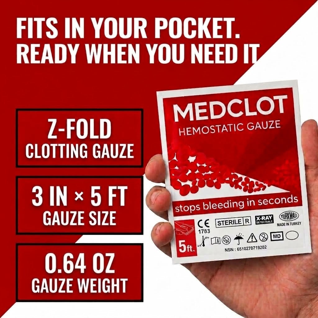 MEDCLOT 3in x 5ft hemostatic gauze size and weight